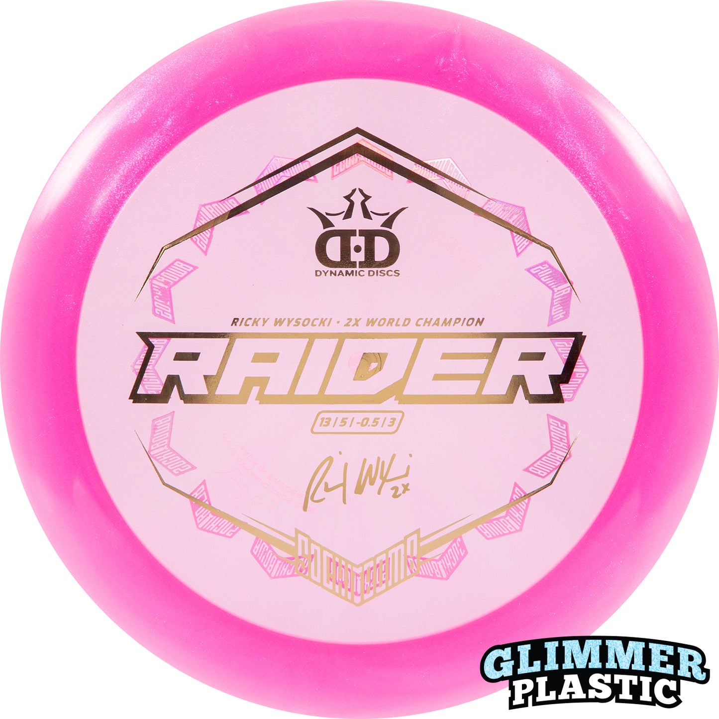 Dynamic Discs Lucid-Ice Glimmer Raider Ricky Wysocki Bottom Stamp